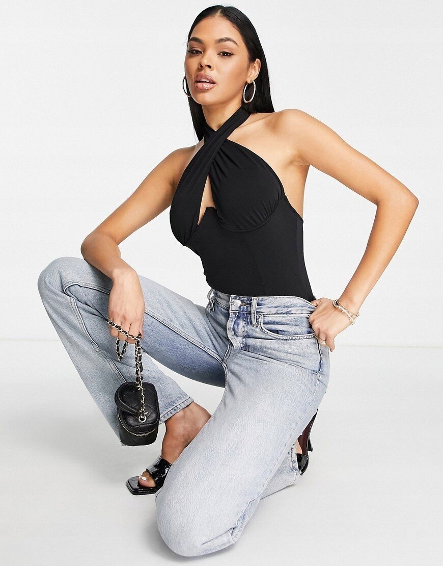 Trendyol Czarne body z głębokim dekoltem S (36)