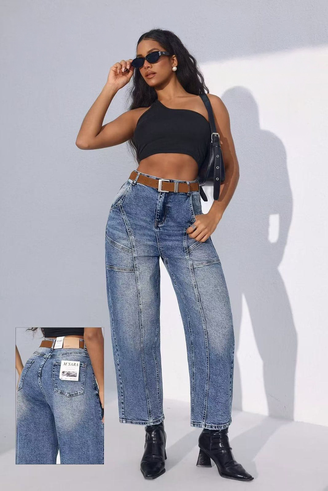 M.Sara Damskie Spodnie Jeansowe Wysoki Stan Baggy Balloon limitowana edycja