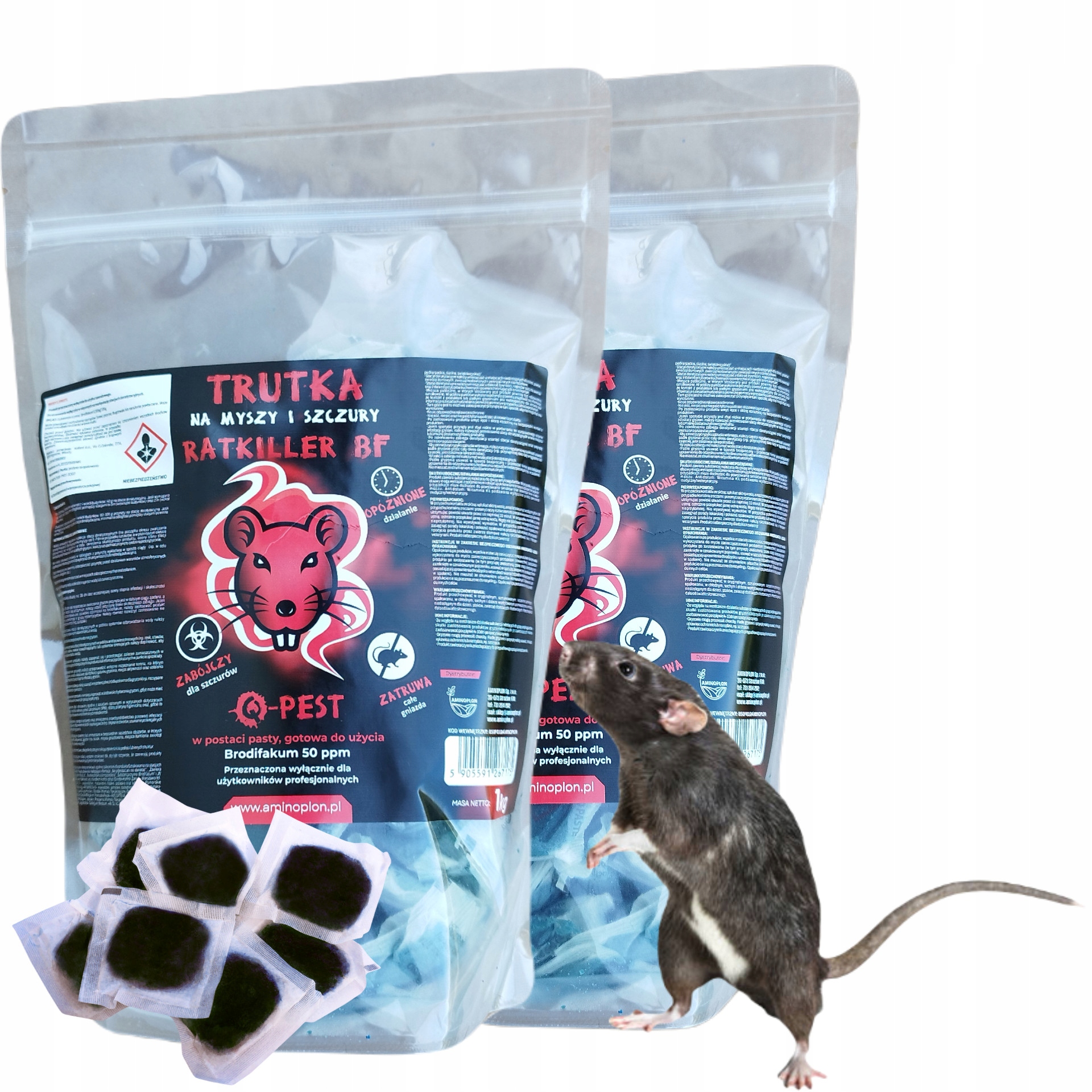 Trutka Pasta na Myszy Szczury Rat Killer Bf 1+1kg Q-pest Brodifakum 50 ppm