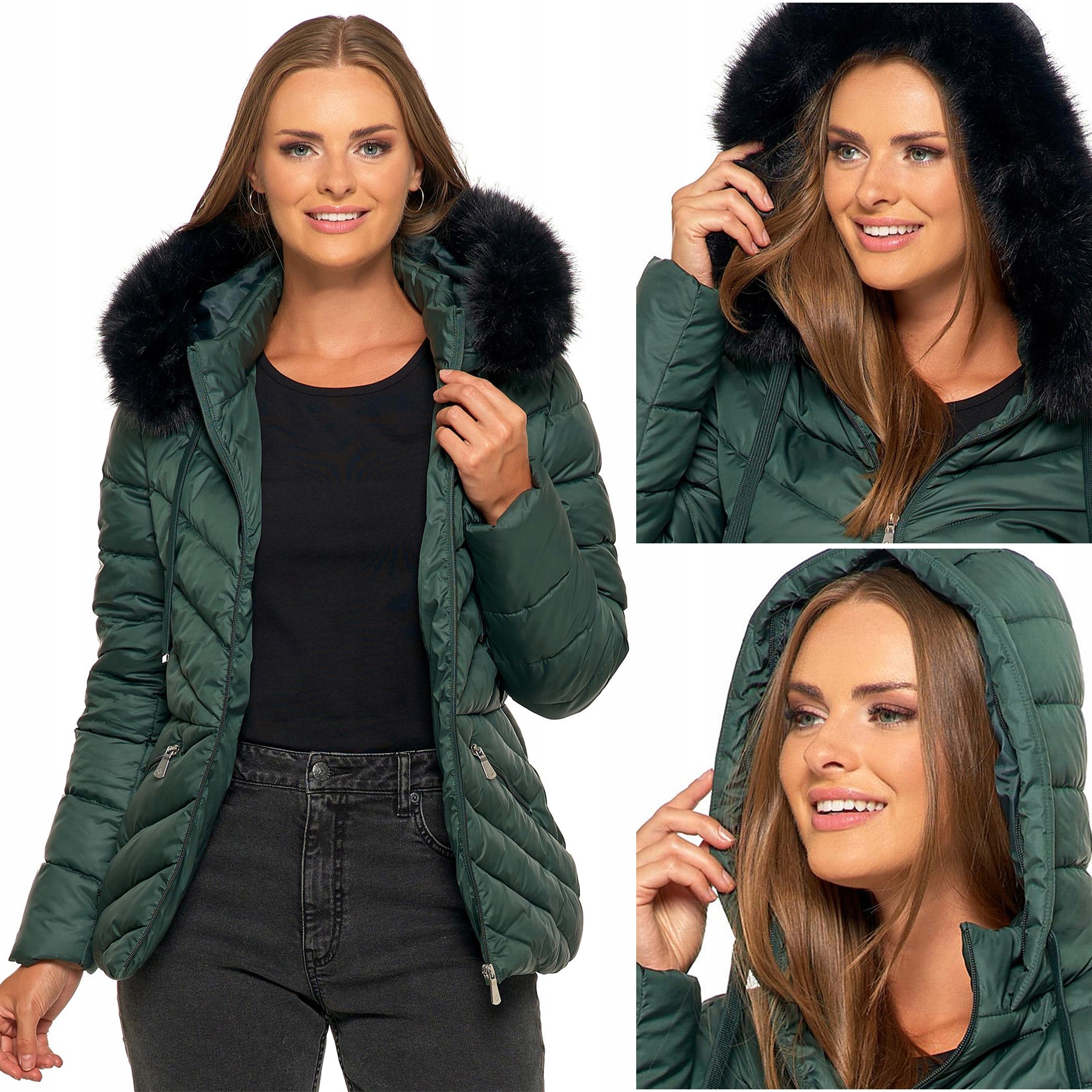 Pikovaná Bunda Moraj dámská zimní Kapuce s Odnímatelným Kožíškem XL