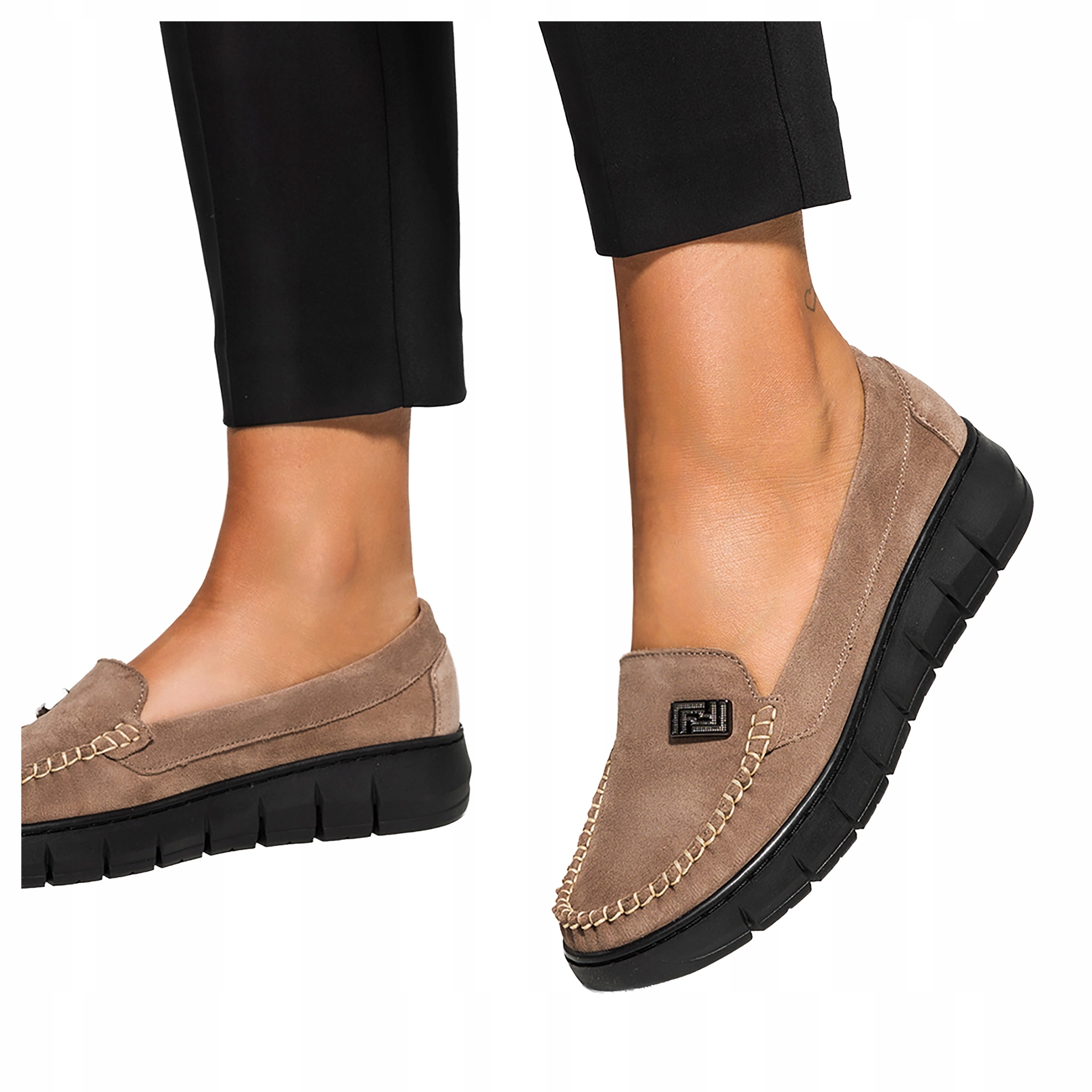 Béžové dámské Polské Kožené Mokasíny na platformě s ozdobou, Modne, velikost 38