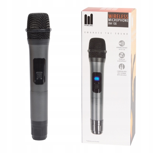 Mikrofon Bezprzewodowy RM-100 Zasięg 12M Wtyczka Jack Zasilanie Baterie Aa