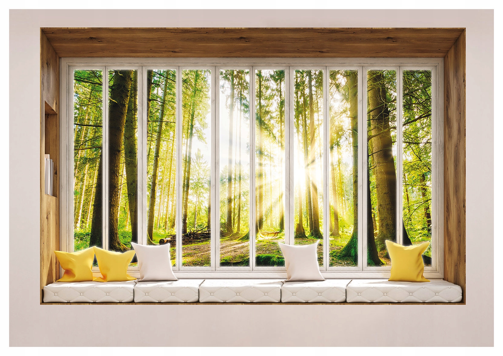 Vliesová fototapeta Okno do lesa Slunce Stromy Pohled 400x280 lepidlo