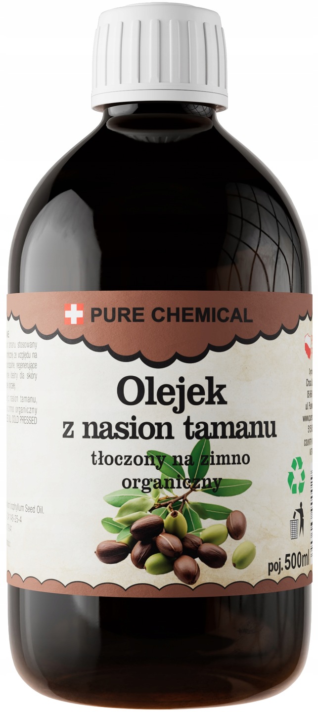 OLEJEK TAMANU NIERAFINOWANY TŁOCZONY NA ZIMNO 500ml 0,5L