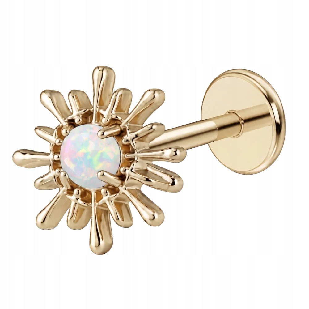 Titanová náušnice Labret Plné Slunce Opal Helix 1.2x8 Titanová Zlatá