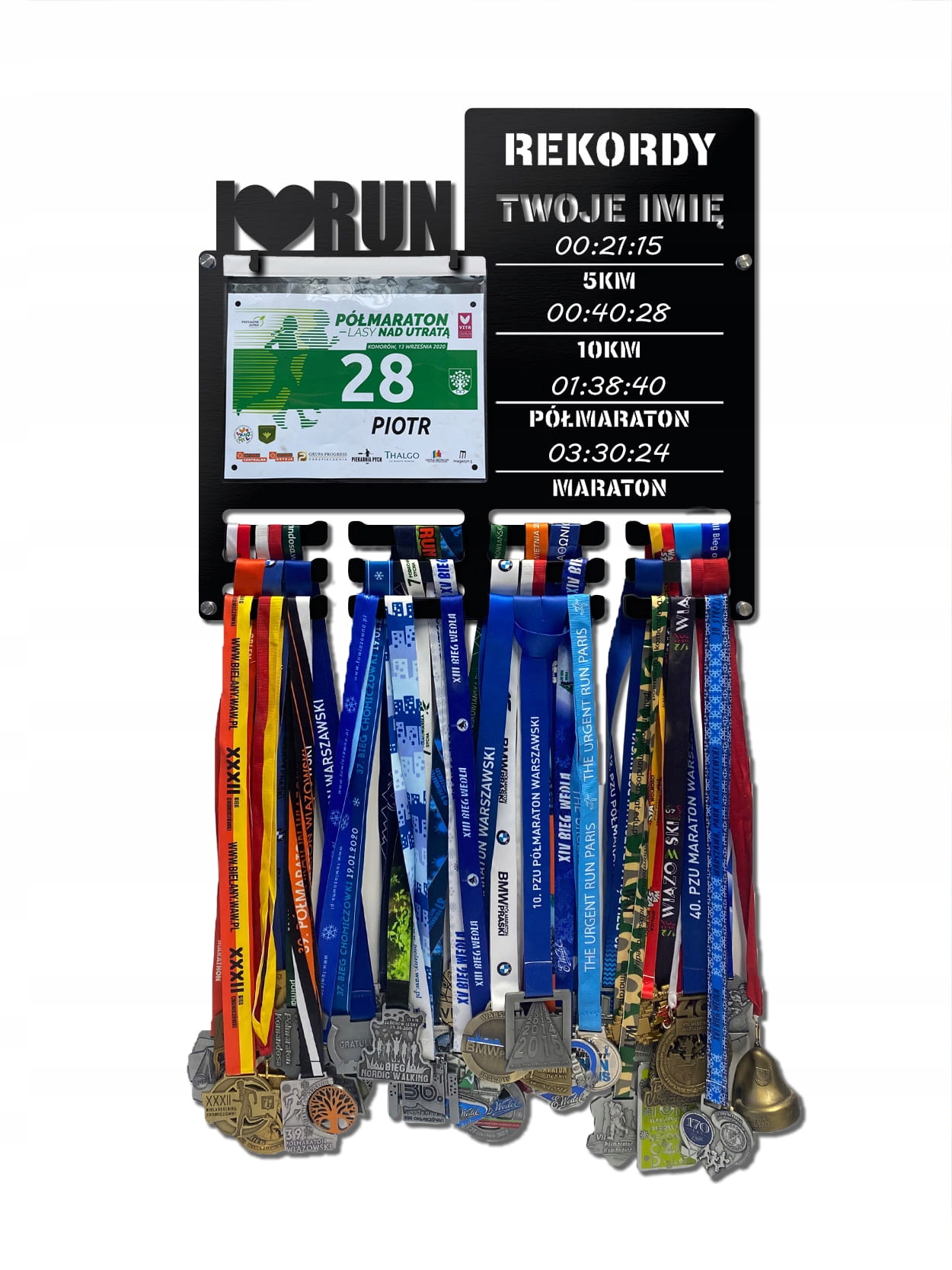 Wieszak na medale i numery startowe Rekordy Biegowe Run twoje imię 343.1