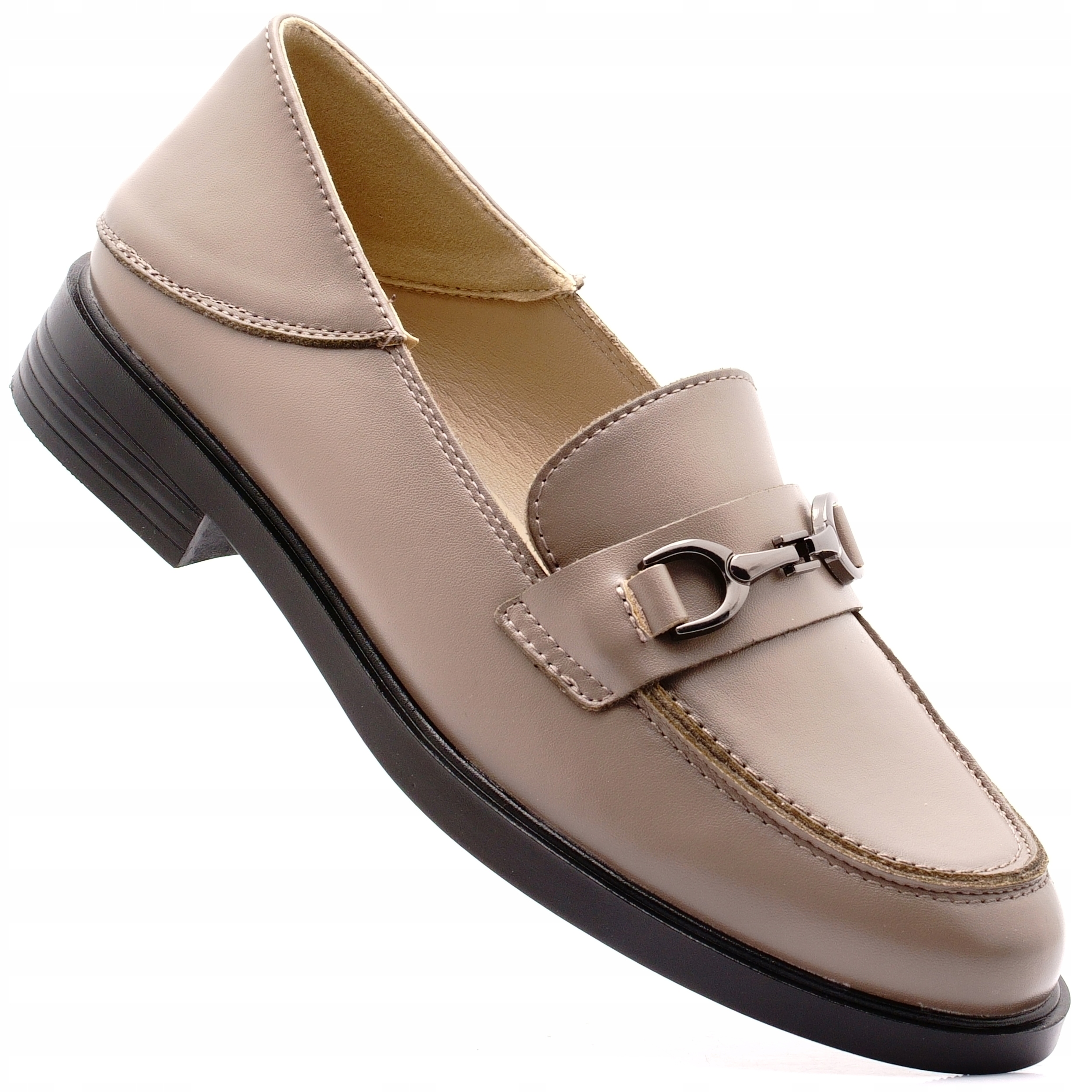 Vinceza Buty Damskie Mokasyny Beżowe Półbuty Lordsy Skórzane 18117 37