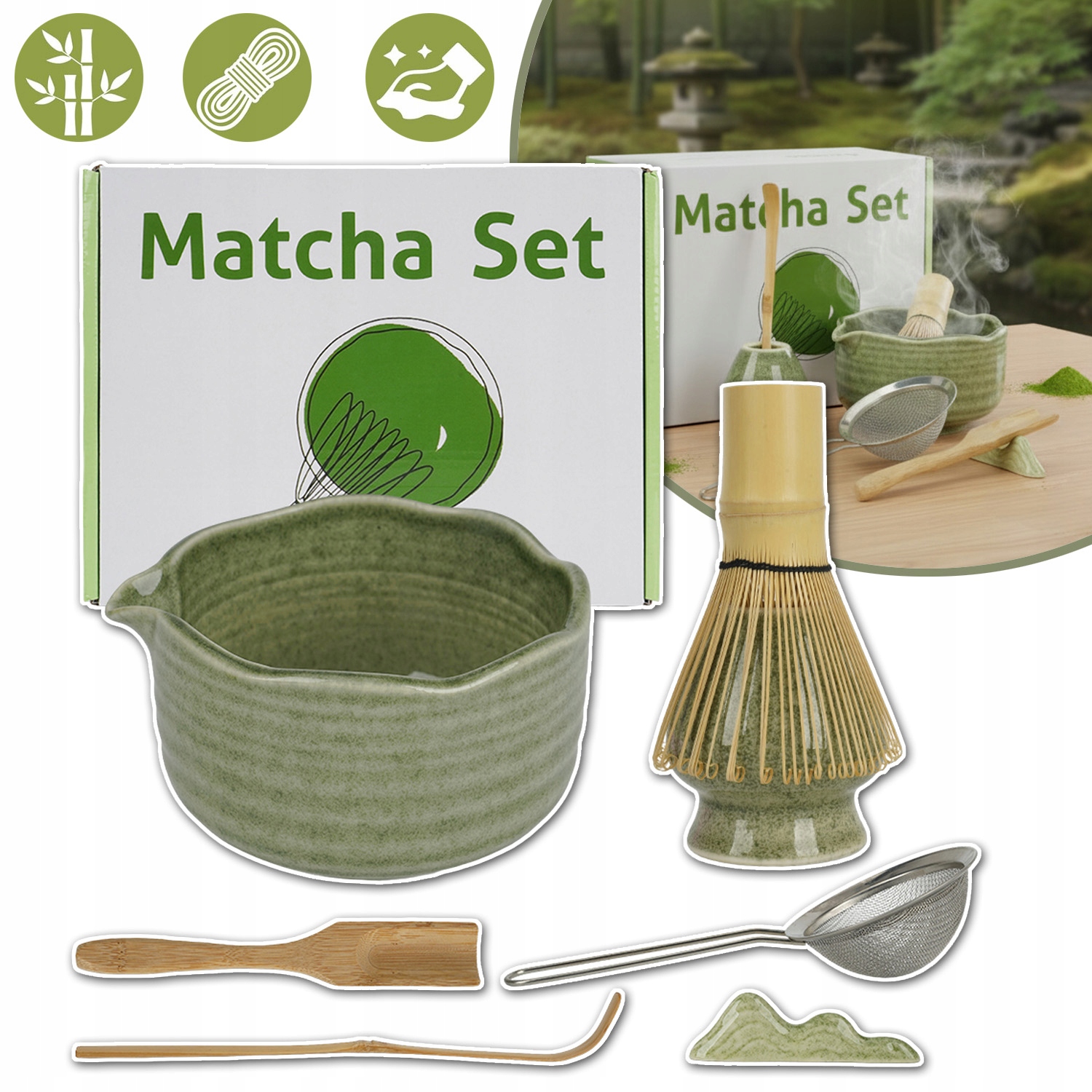 Zestaw Miotełka Chasen Pędzel Do Herbaty Matcha,ceramiczna Miseczka Matcha