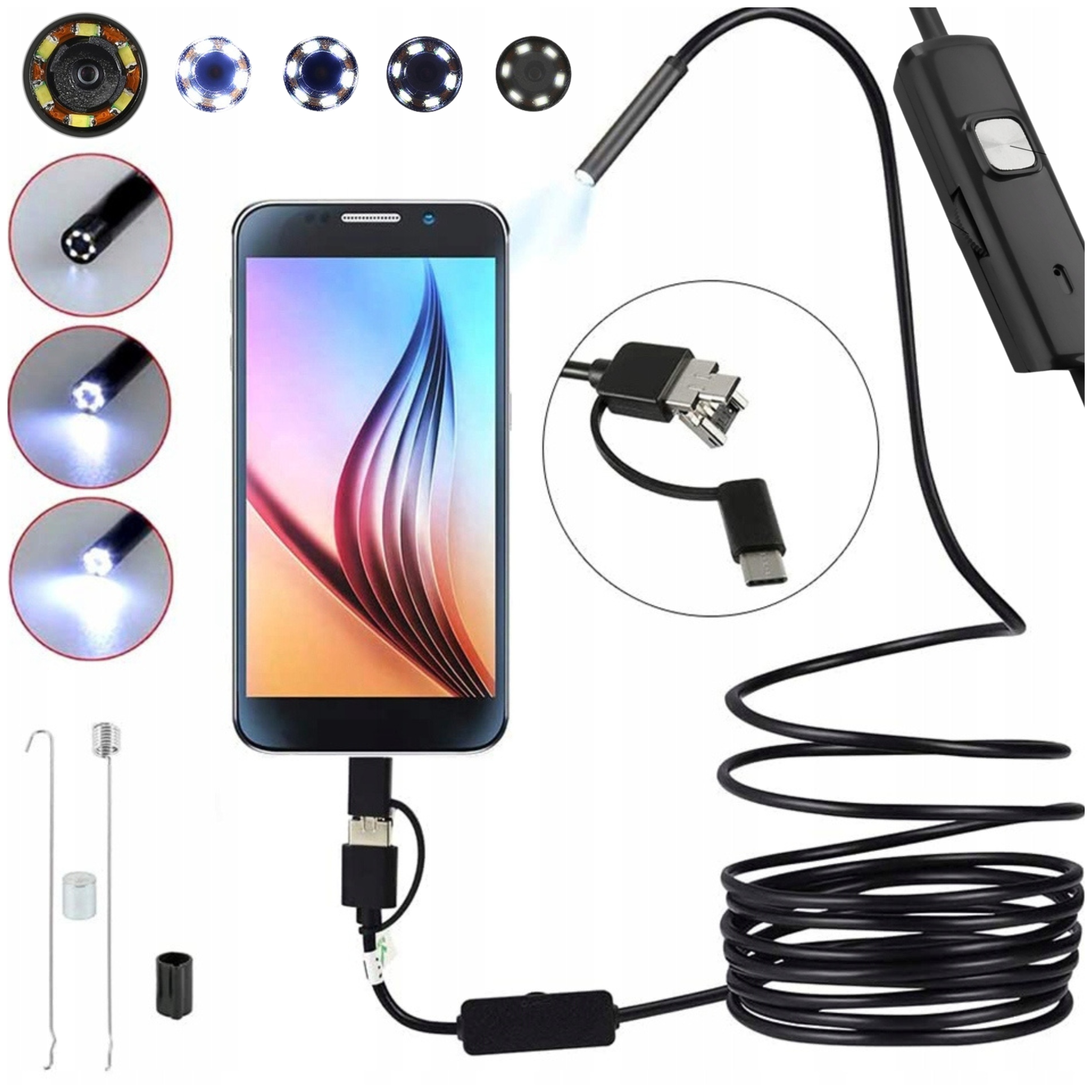 Kamera Inspekcyjna Endoskopowa Android Telefon Pc Usb 3w1 Magnes Lusterko