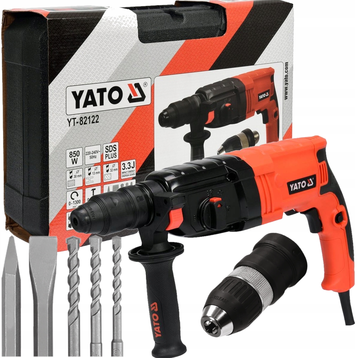 Vrtací Kladivo Se Dvěma Svorkami Sds 850W 3,3J Kufr Yato YT-82122