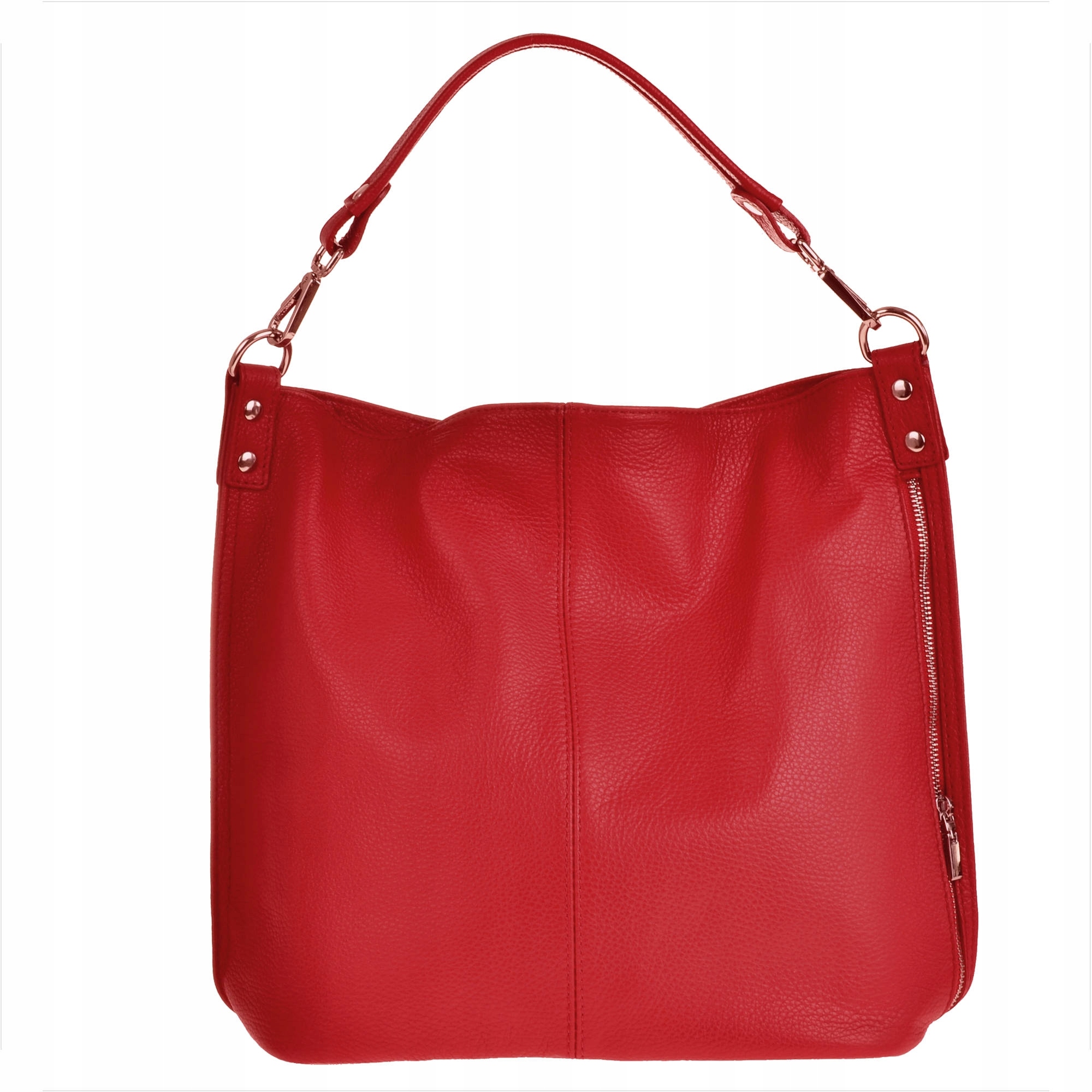

Czerwona torebka typu shopper skóra naturalna