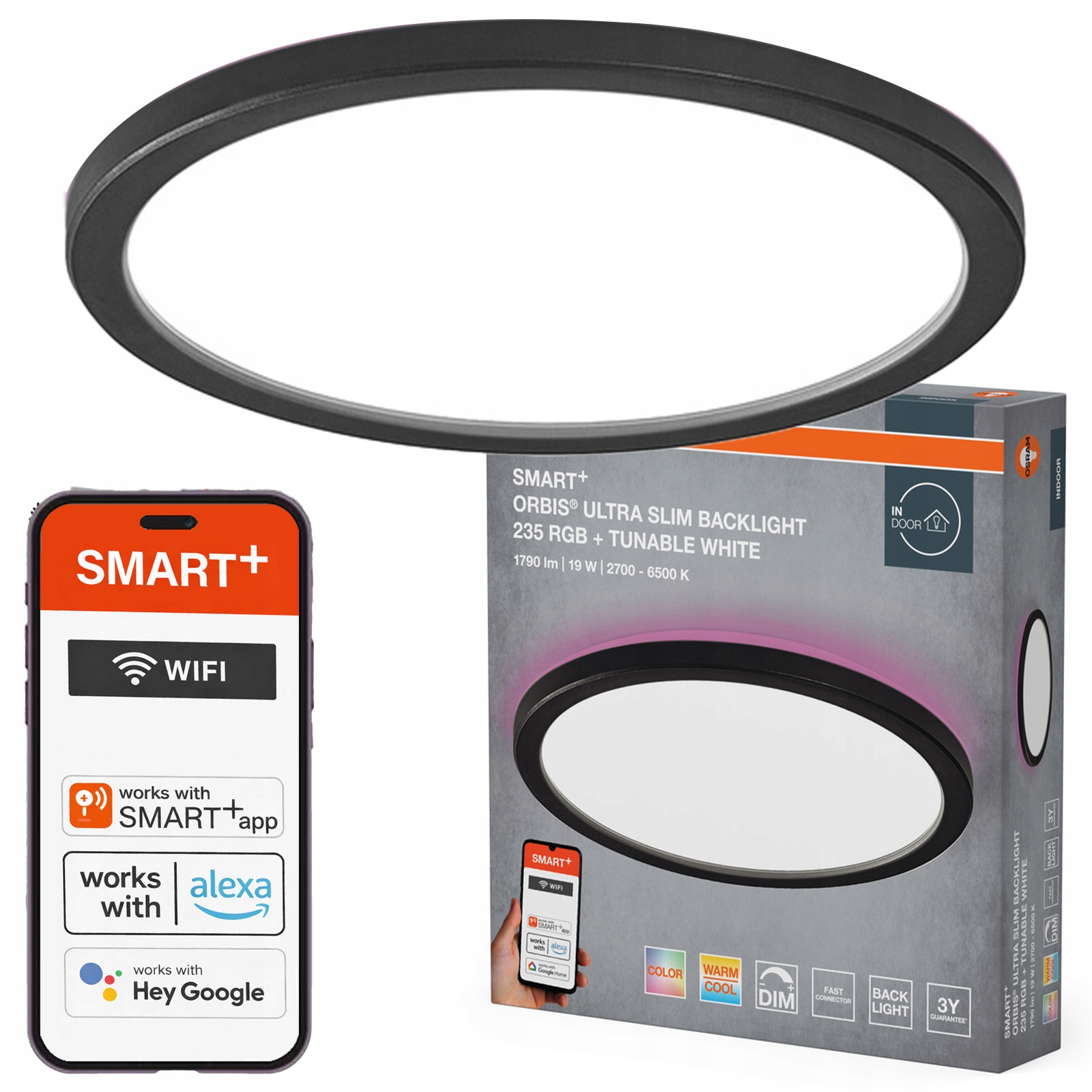 Stropné Svietidlo Led nástenné svietidlo 19W 1070lm Cct Rgb Smart+ WiFi Orbis Osram