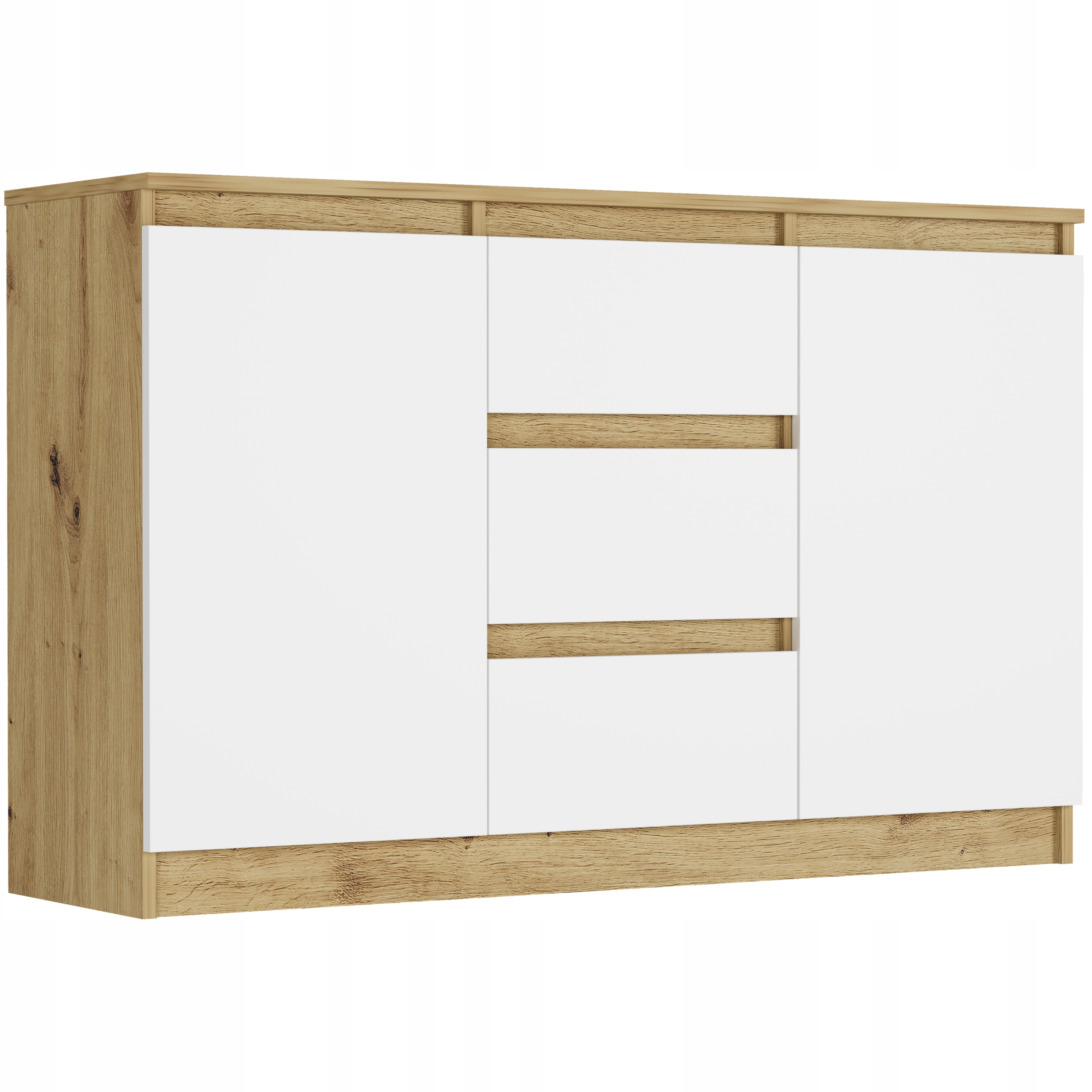 Komoda R-120-S3 skříňka do obývacího pokoje velká 3 zásuvky artisan mix bílá 120 cm