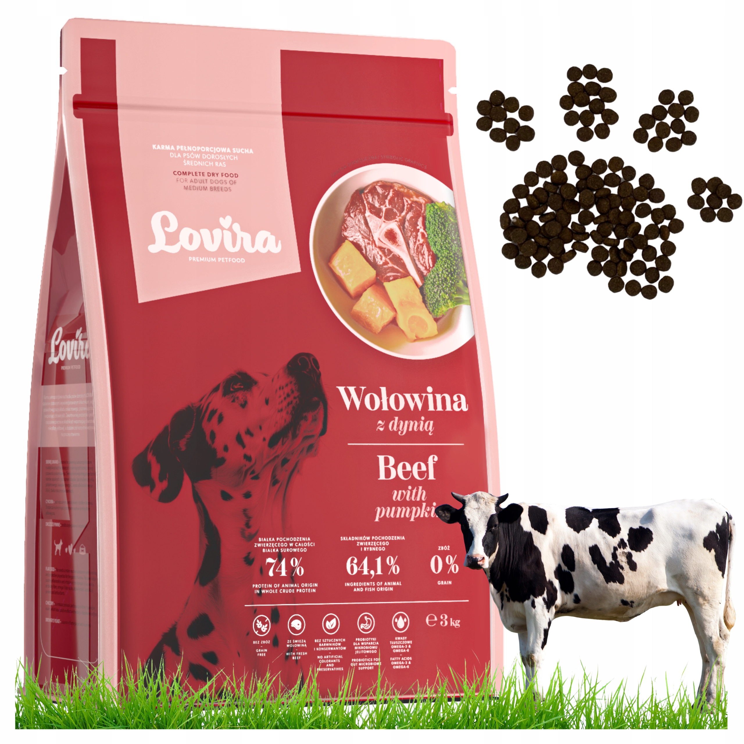 Levně Suché Krmivo pro psy Premium Hovězí Maso bez obilovin bez kuřecího masa Probiotika