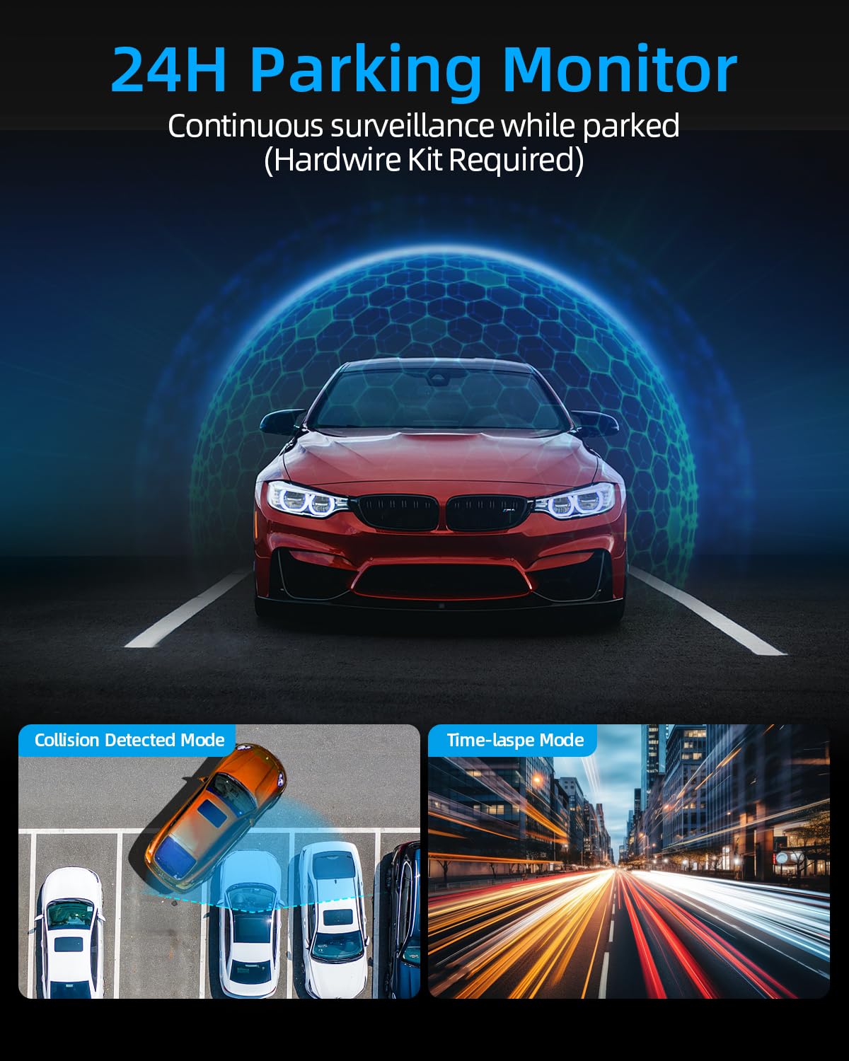 VORNE HINTEN Kamera Samochodowa 4K 1080P WiFi 64GB Karta SD WDR G Sensor — miniatura 4