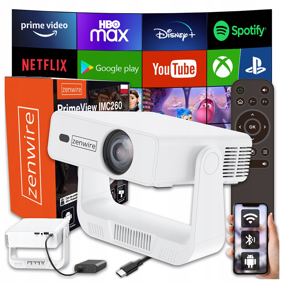 Projektor LED Zenwire Projector Beamer USB-C WiFi 4K PrimeView IMC260 biały