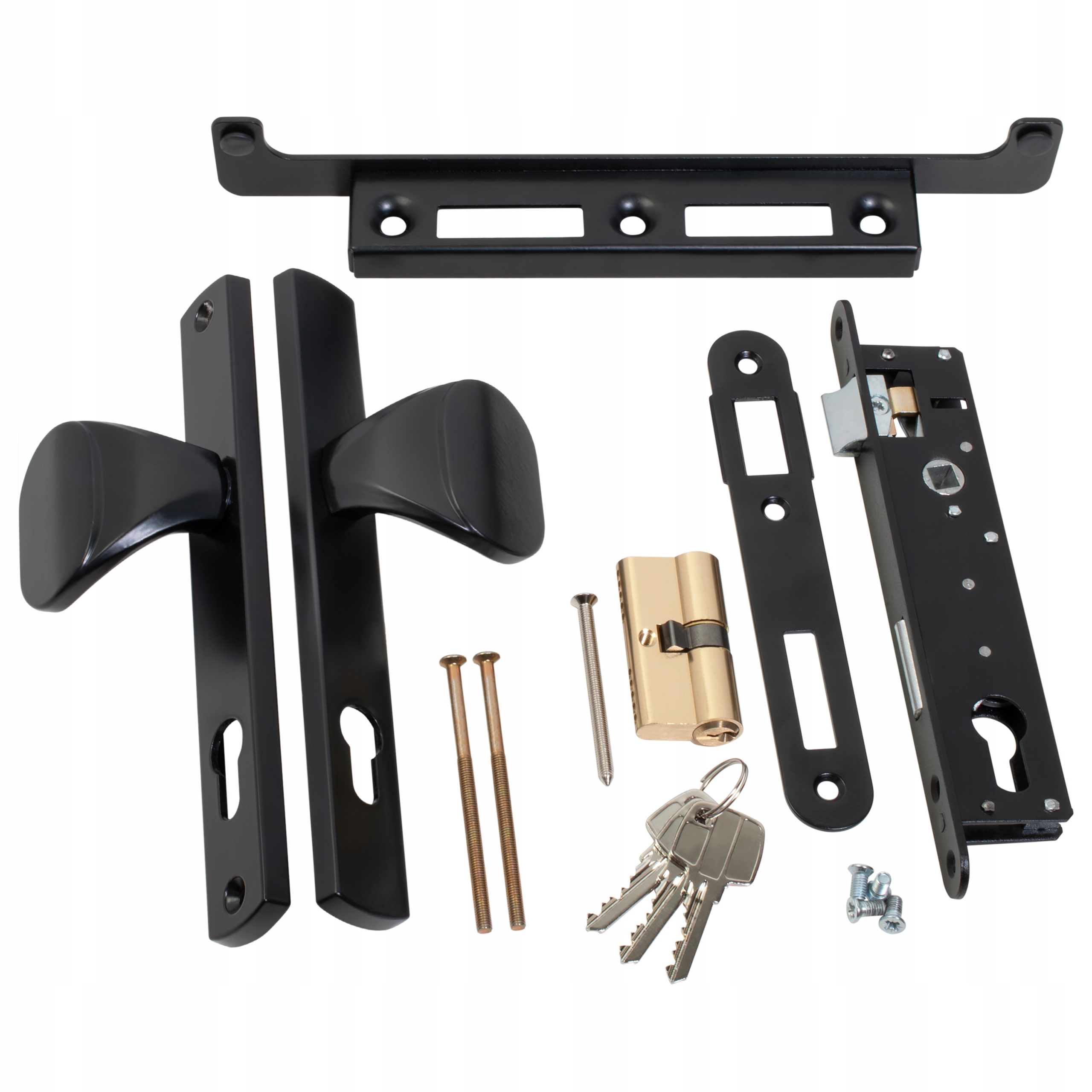 Komplet Do Branky Premium Zámek Úchyt Klika 90mm Vložka Černá Sada