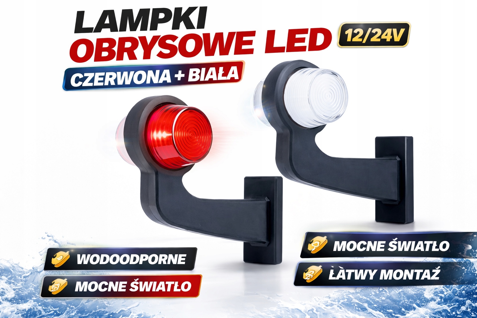 Neonové Led rohové lampy 2ks 12/24V Obrysové Červené Bílé Přívěsy Návěs
