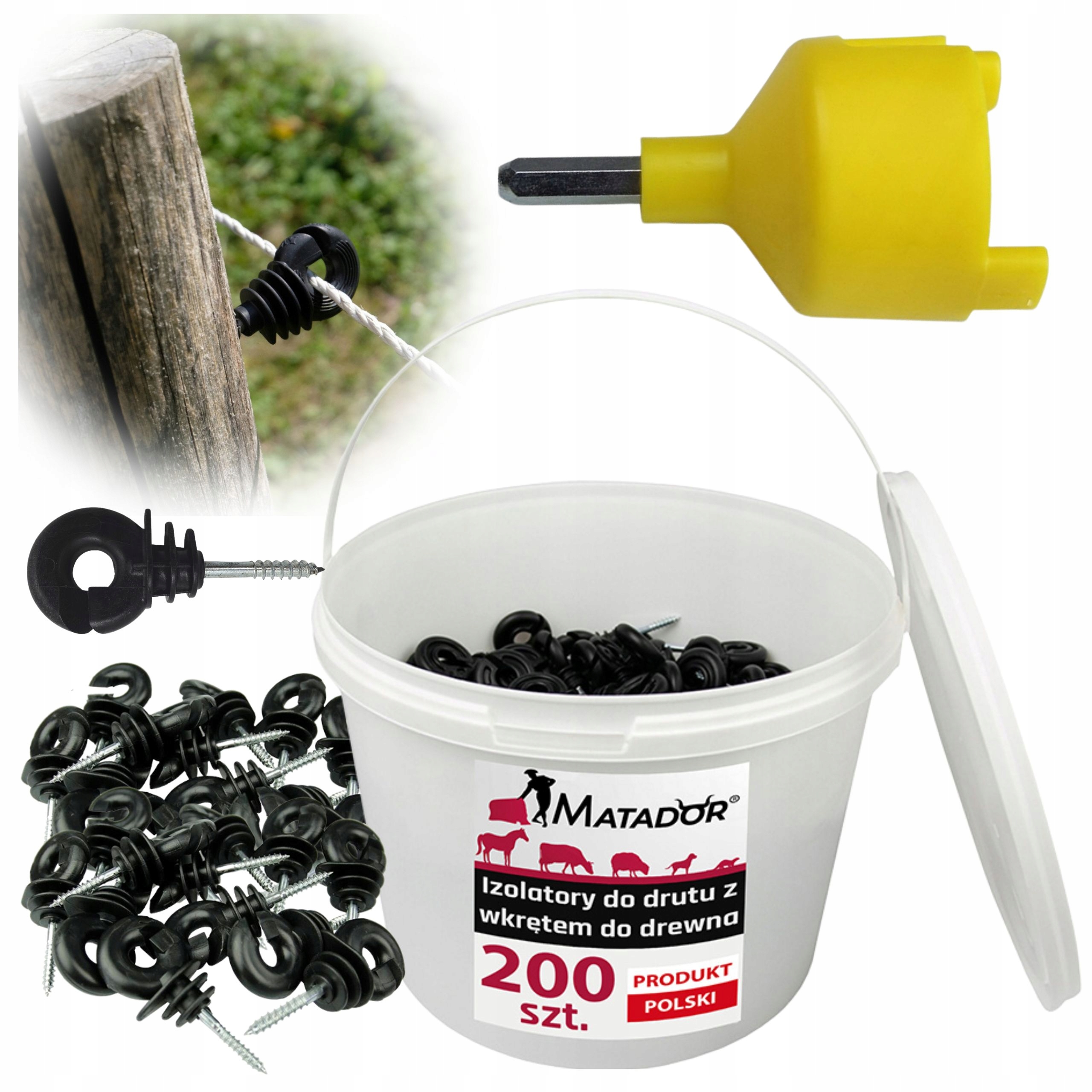Izolatory 200 szt Izolator Do Drutu z wkrętem do Drewna Pastuch i Wiadro