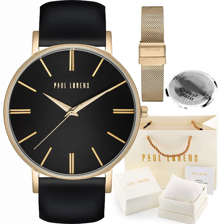 Sada dámských hodinek Paul Lorens Julie černý řemínek síťovina
