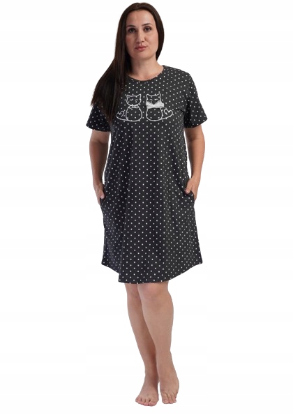 Grafitová Šedá Košile Noční Kočky S Mašličkou Košile S Kapsami XL