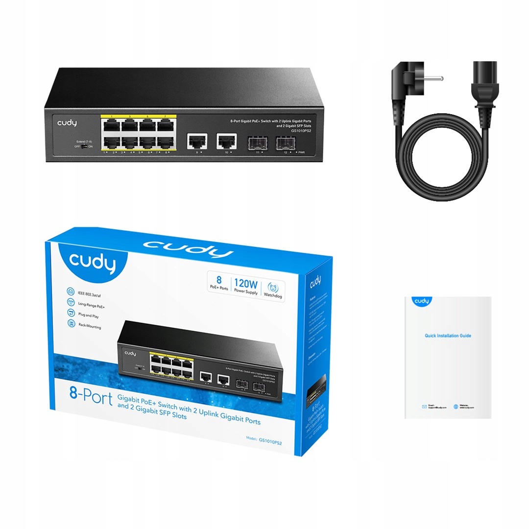 Switch Cudy GS1010PS2 8-GbE PoE s 2 portami