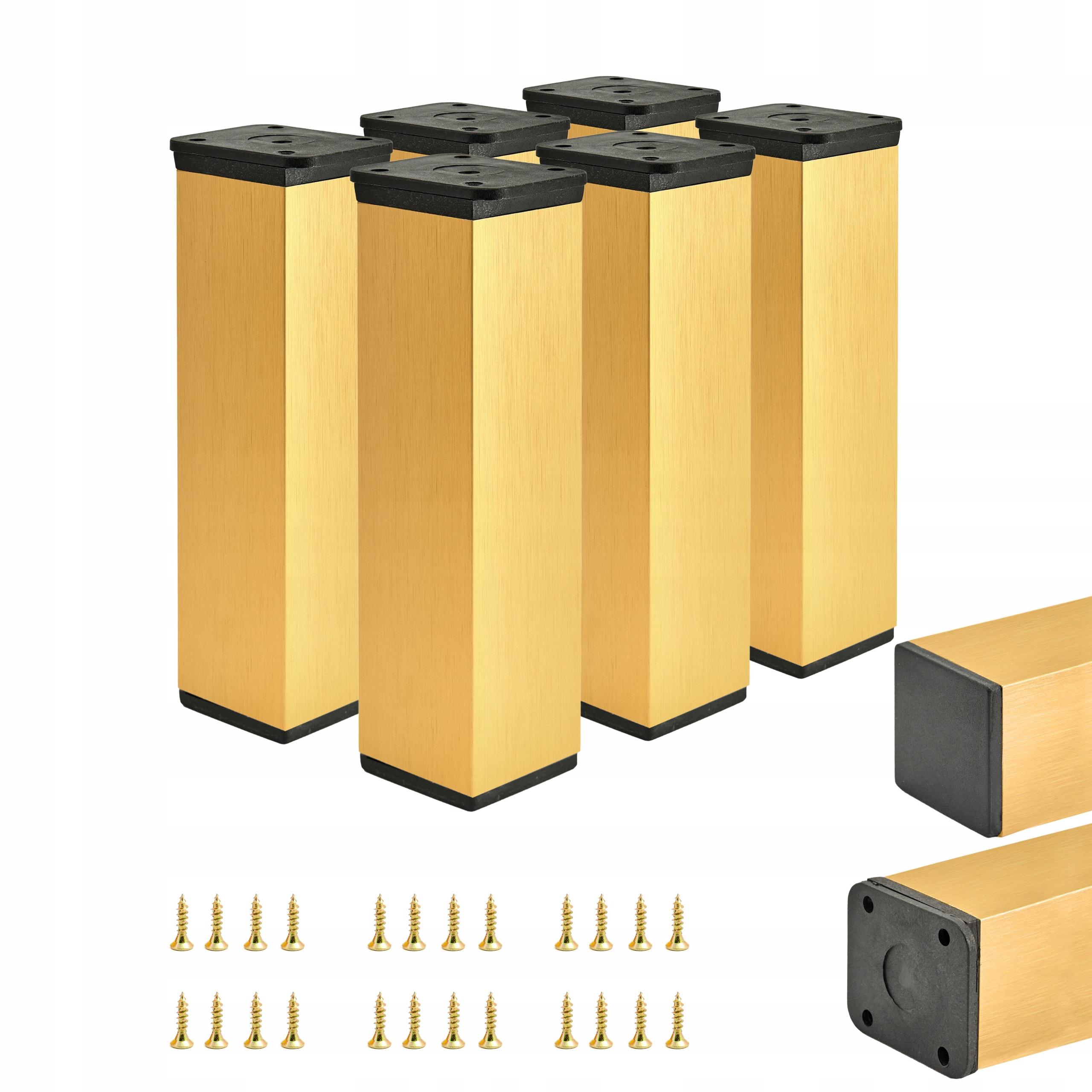 6 x Noha Nábytkové Nohy Nastavitelná 15 CM Zlatá