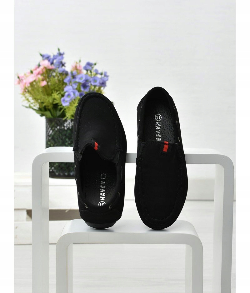 MOKASYNY Chłopięce Wyprofilowane Skóra CZARNE r40 Bohater brak