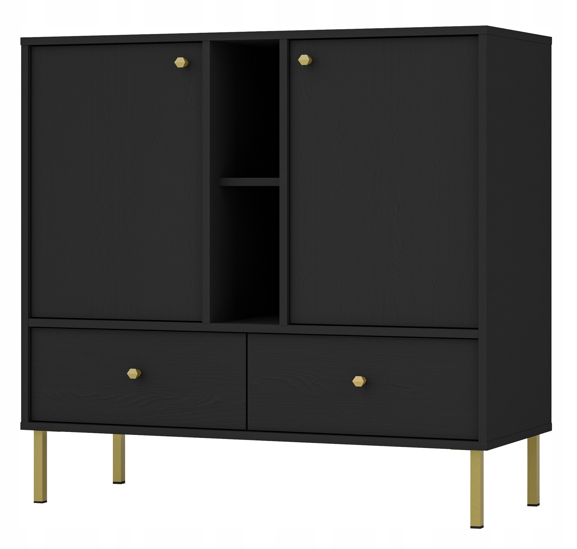 Dvoudveřová komoda Oktio se dvěma zásuvkami a policí 100 cm, černá grafit