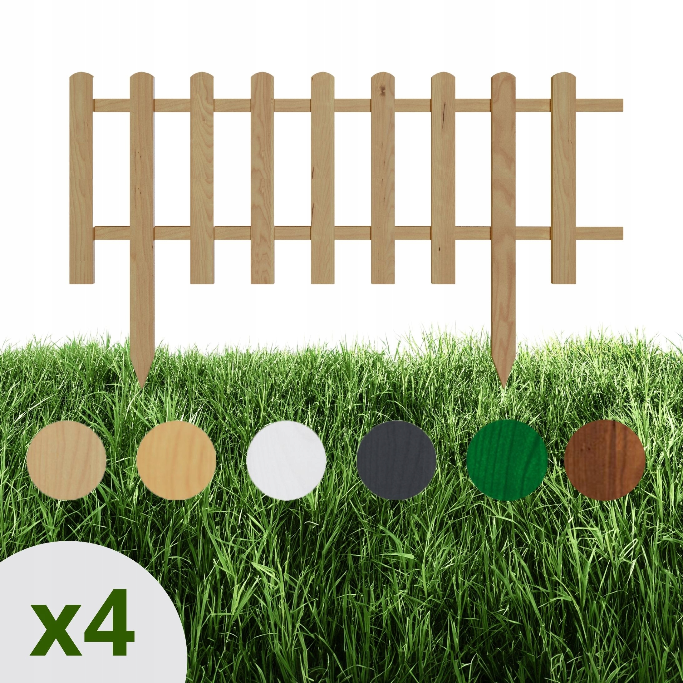 Floranica 4 Ks dřevěného zahradního plotu záhonový 100x40 cm Přírodní