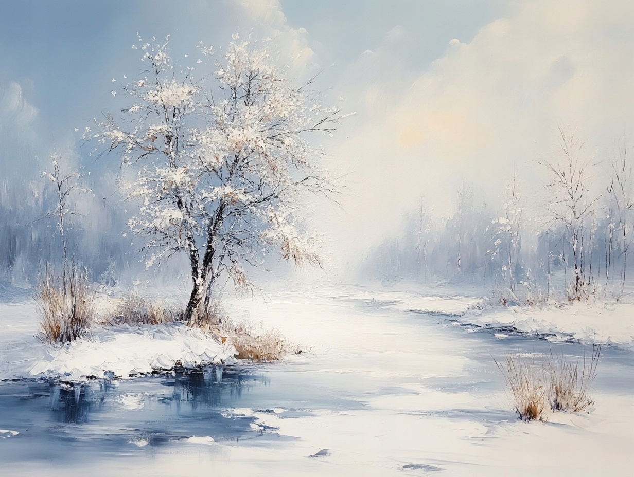 Obraz Na Plátně Canvas Krajina Dřevo Řeka Zima Sníh Led 80x60