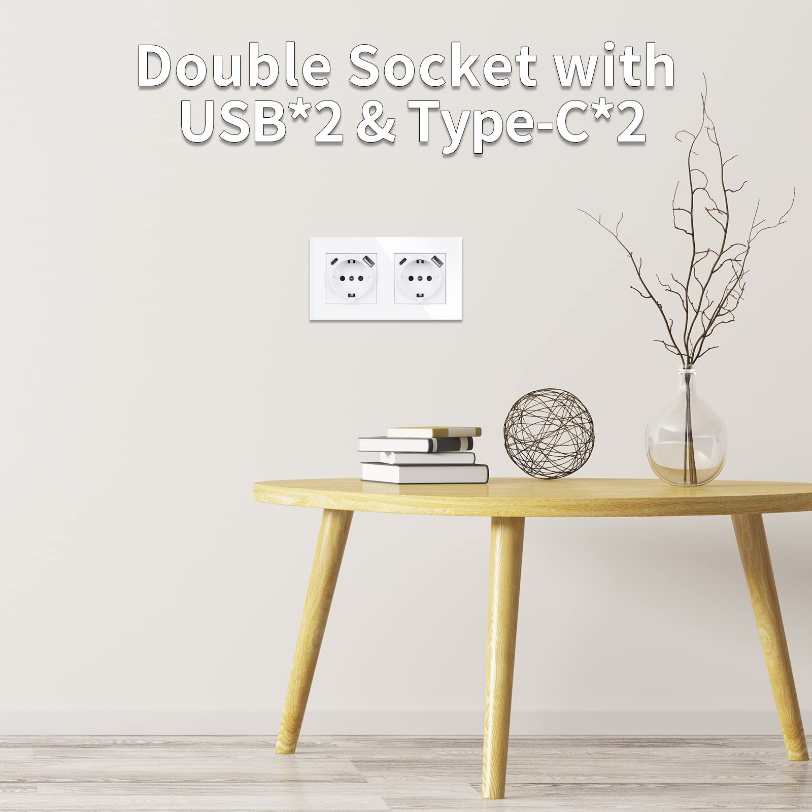 JIMEIDA Podwójne Gniazdka USB Białe 16A Gniazdo USB A Typ C 250V 157x86mm — miniatura 3