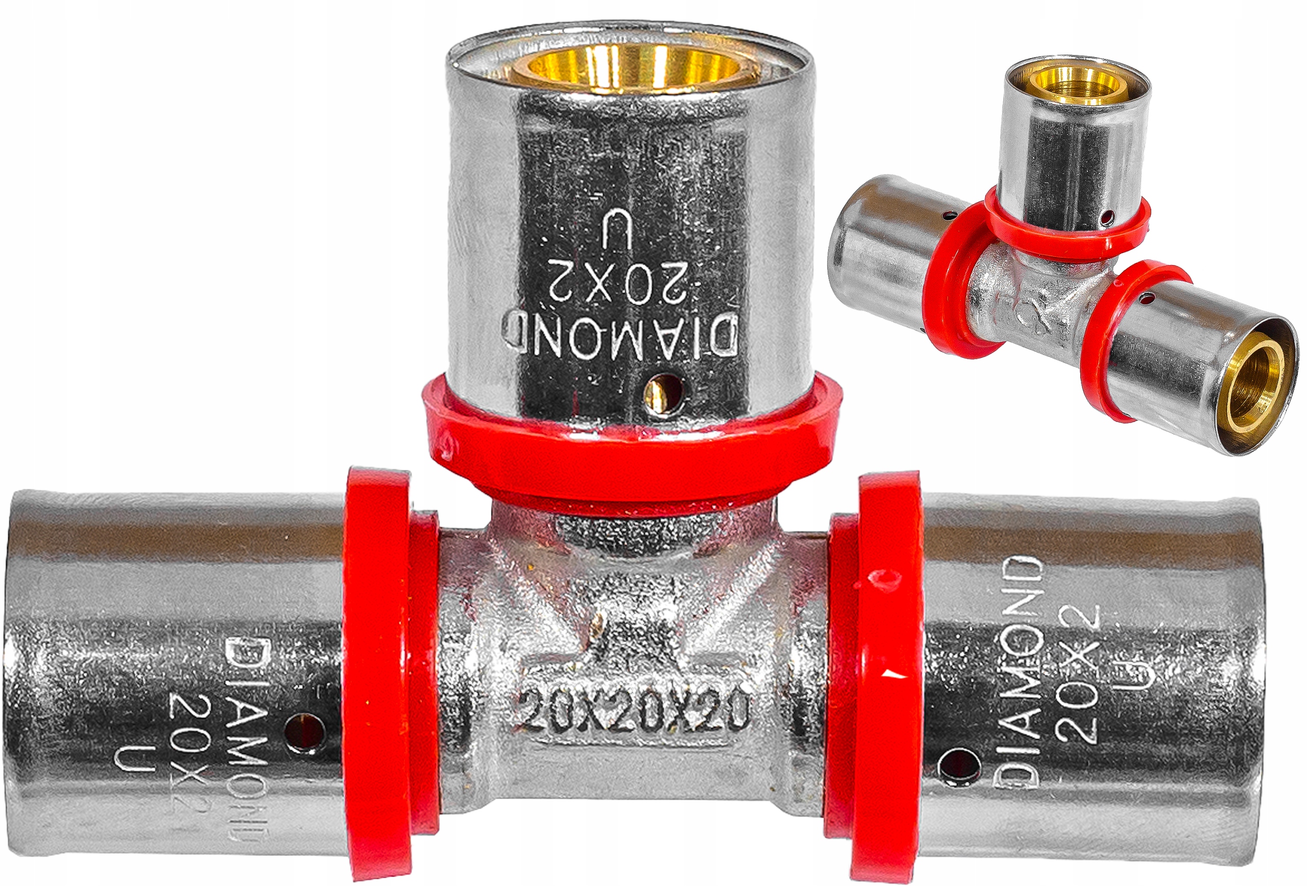 TRÓJNIK RÓWNOPRZELOTOWY ZAPRASOWYWANY PEX ALUPEX 20x20x20 MOSIĄDZ DIAMOND