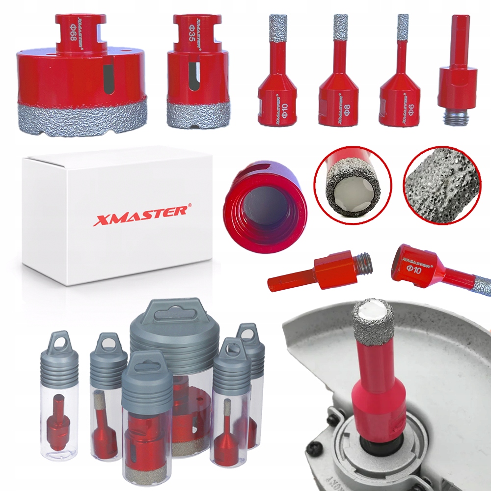 Korunkový Vrták Diamantová Korunka Na Gres M14 Set ⌀ 6,8,10,35,68 mm Adaptér