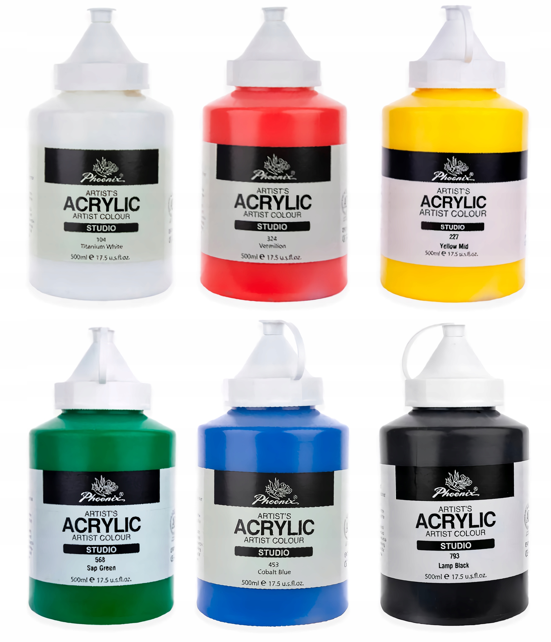 Akrylové barvy Phoenix 500ml 6 Ks. Sada akrylových barev 6 barev x 500ml