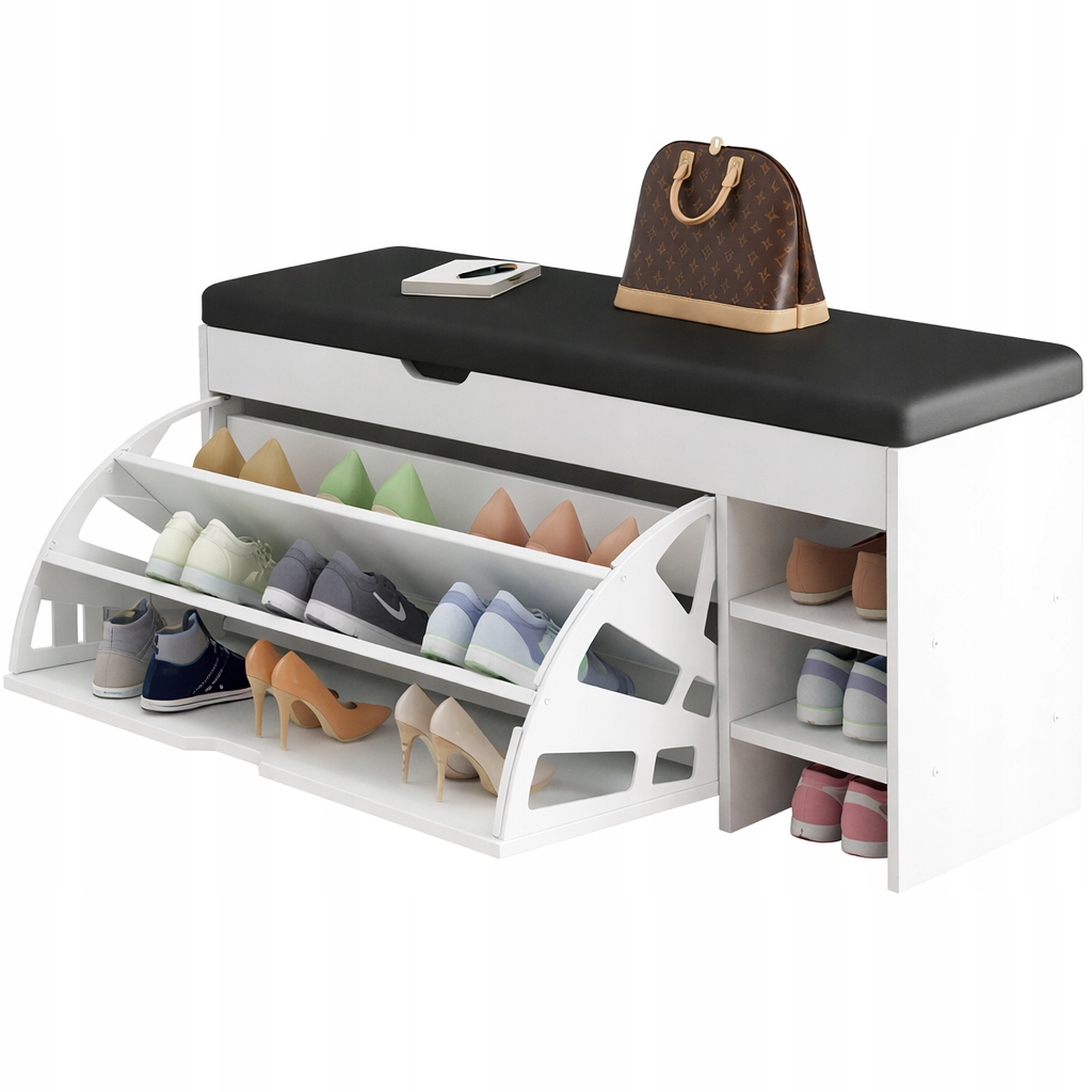 Elegantná organizačná lavička na topánky so zásuvkami a sedadlom