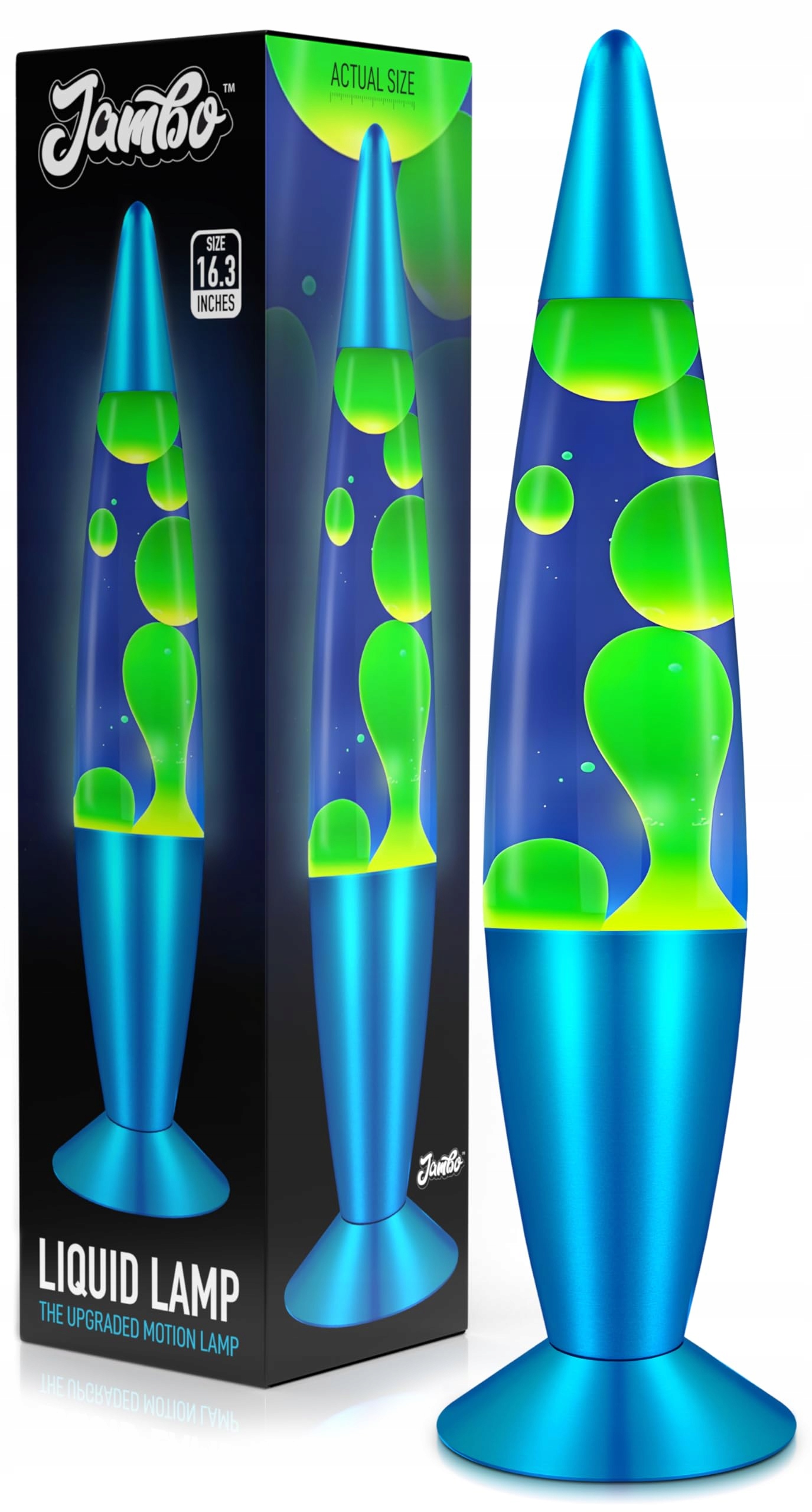 Lampa Lava Jambo 40 cm modrá so žltozeleným voskom
