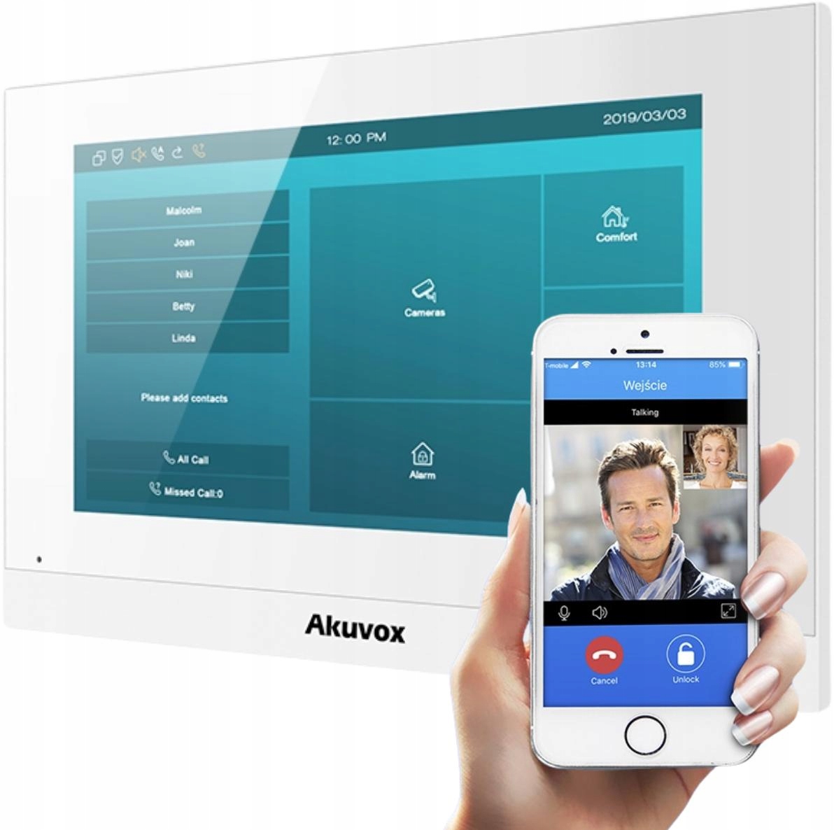 AKUVox AKV-C313W-W Monitor Videodomofonu 7" Wifi Bluetooth Poe Sip Onvif