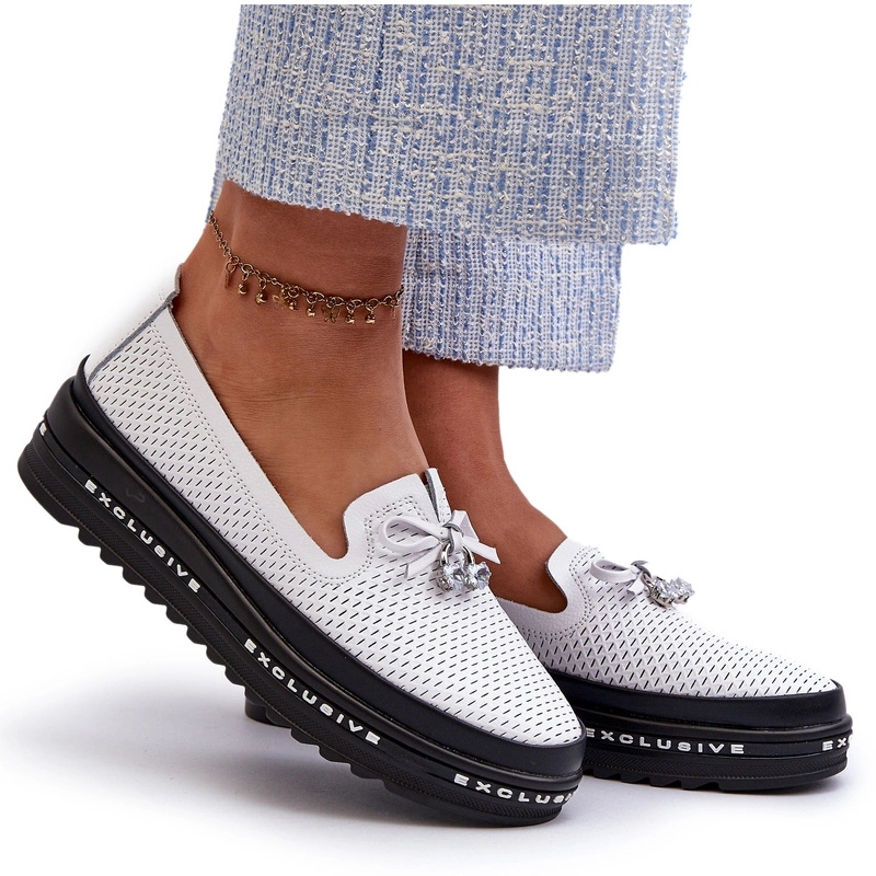 Dámské Mokasíny Na Platformě Z Kůže S.barski LR400 Bílé 36