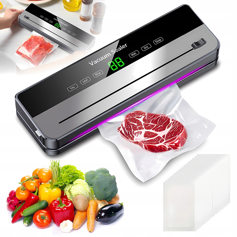 Zgrzewarka próżniowa automatyczna pakowarka do żywności + 50 rolek worków