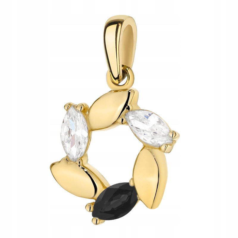 Zlatý Přívěsek Přívěsek Dámský pr. 585 Listy Bílé a Černé Zirkony 14k