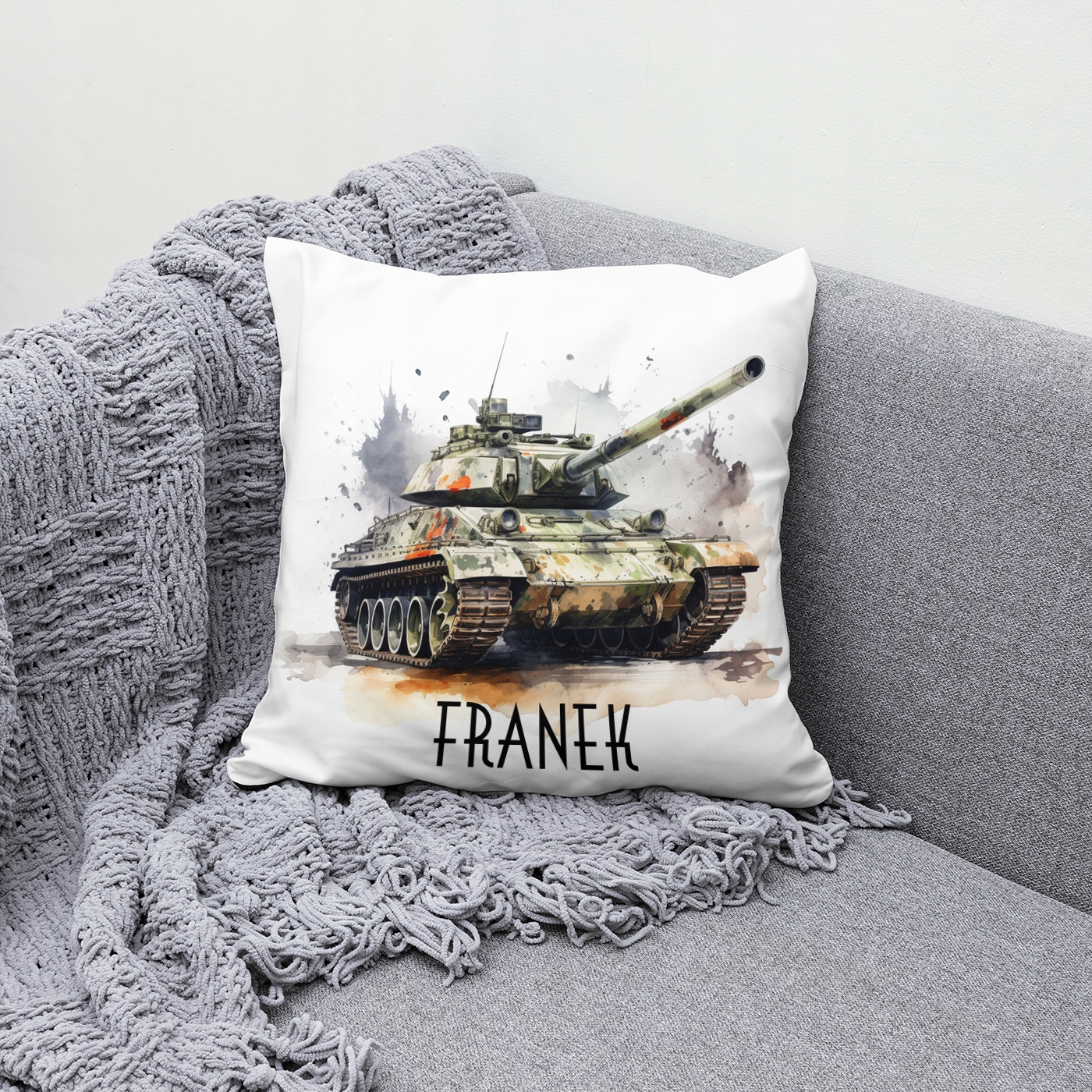 ZESTAW KUBEK Z PODUSZKĄ Z IMIENIEM CZOŁG ARMIA TANKS ŚWIAT CZOŁGÓW WOJSKO Marka MS