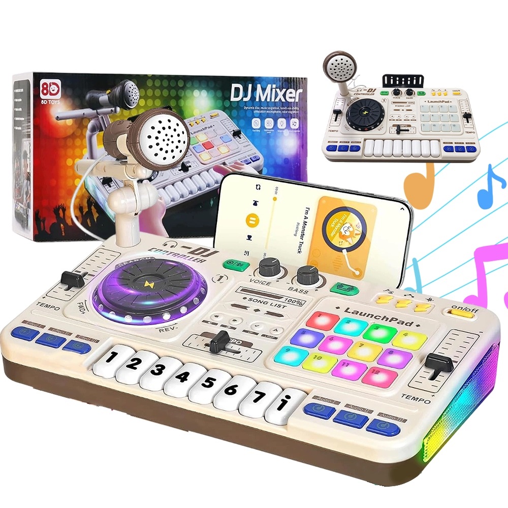 Zabawka Muzyczna Dj Bluetooth Mikrofon Rgb Usb-c 8 Klawiszy 12 Piosenek
