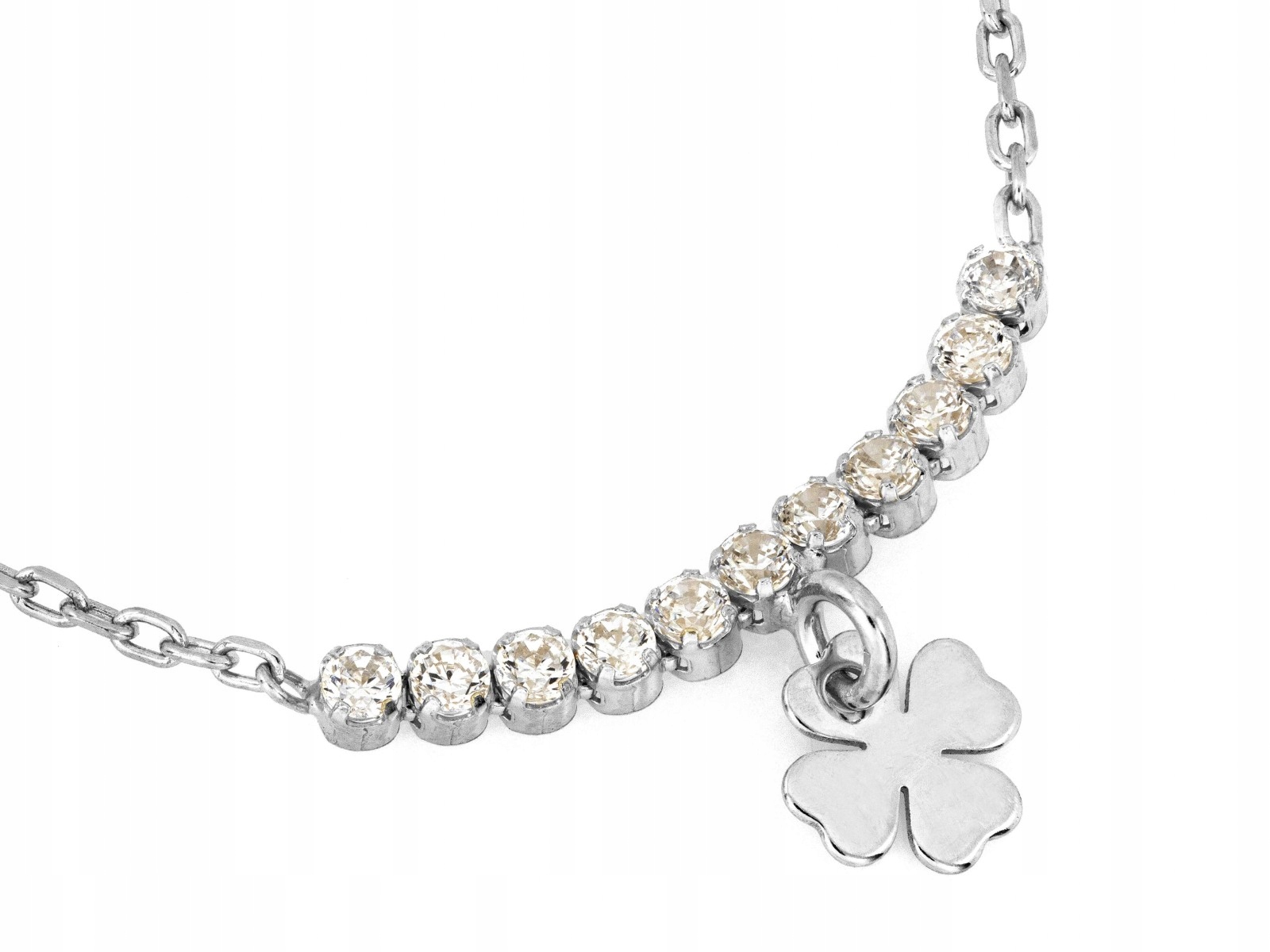 Stříbrný náhrdelník 925 s zirkony čtyřlístek 2.74 g velikost 45 jako dárek