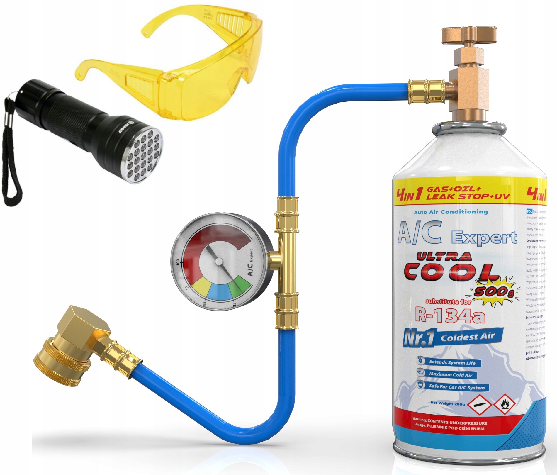 Sada 7 v 1 pro plnění klimatizace v automobilech na plyn R-134a Ac Expert