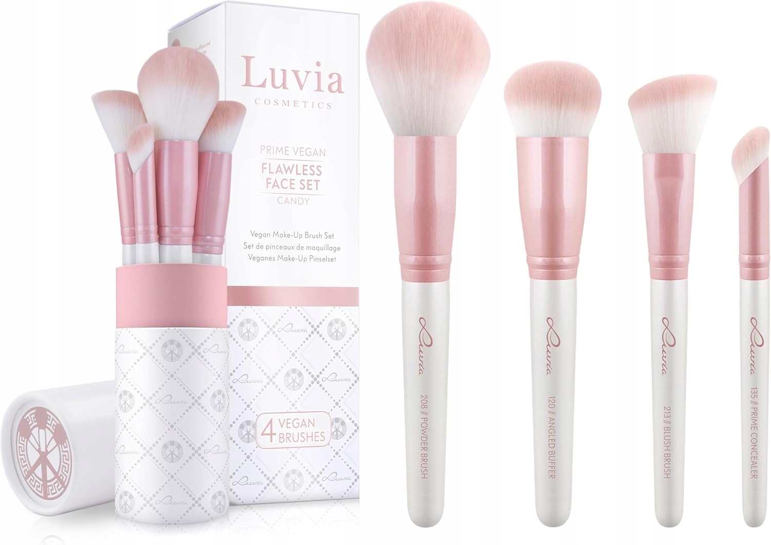 Sada 4 Veganských Štětců Na Líčení Obličeje Flawless Face Perleťově Růžová