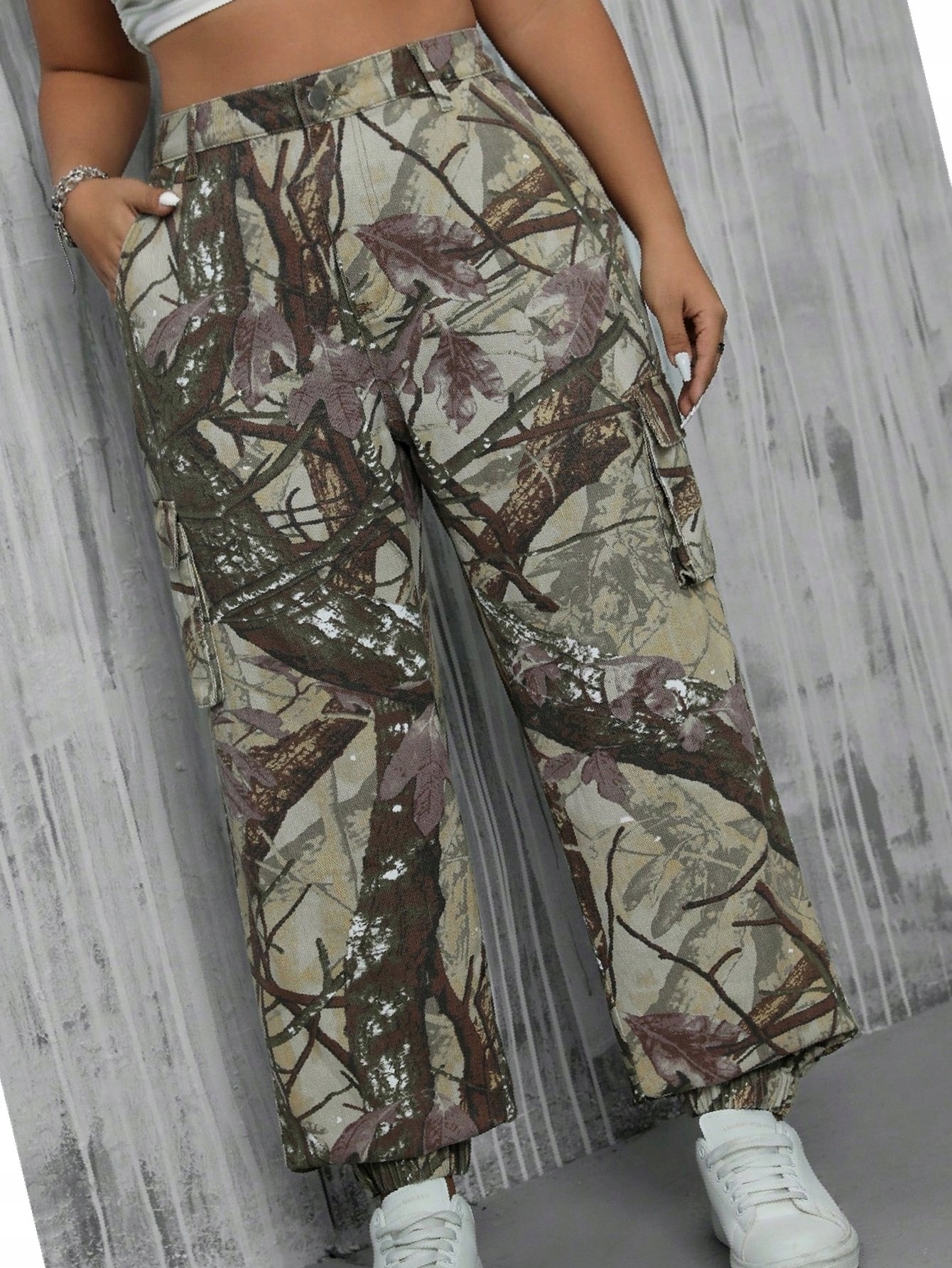 Džíny Kapsáče s vysokým pasem Casual černé Maskáčový Cargo 4XL 48