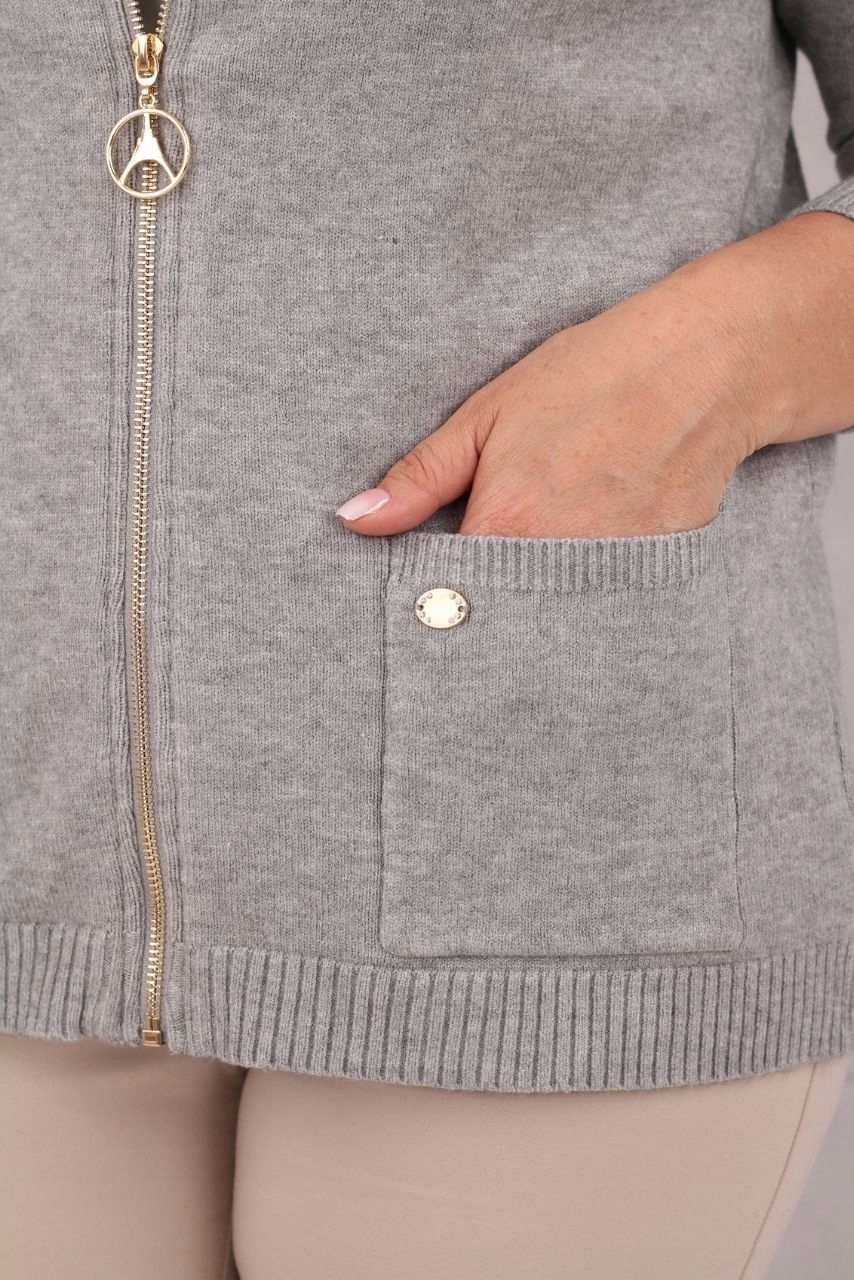 SWETER DAMSKI ROZPINANY DUŻE ROZMIARY NARZUTKA PROSTY BASIC Z KIESZENIAMI Kolor szary