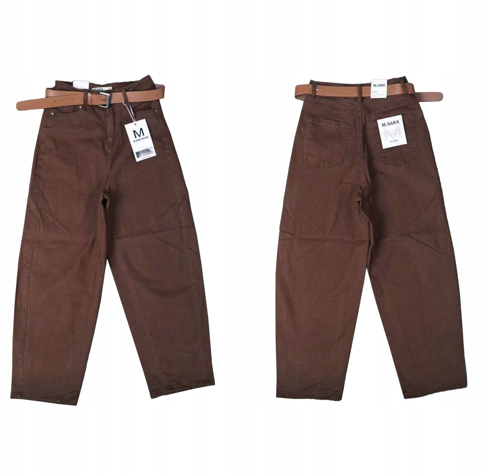 M.sara Balloon Damskie Spodnie Jeansy Brązowe Czekoladowe Wysoki Stan 42/XL