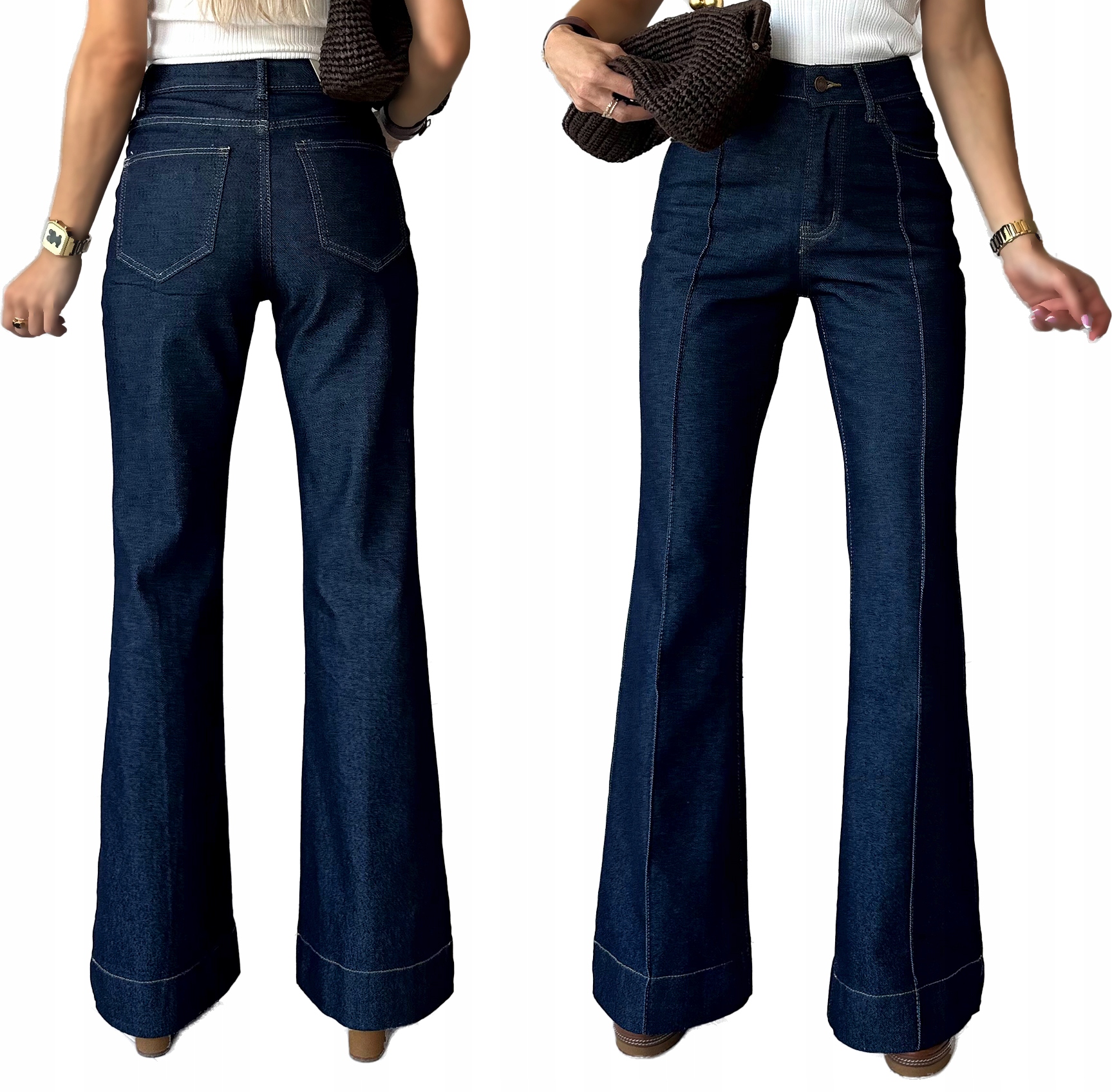 Džínové Kalhoty zvonového střihu Široké Nohavice džíny s pukem Xs